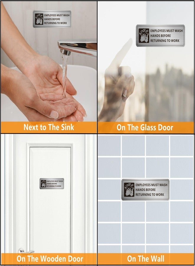 MongFun Employees Must Wash Hands Sign, (2 Pack) Self-adhesive Metal Signage for Office Bathroom, 9 x 3 Inch Waterproof Aluminum Signs for Indoor Outdoor Use (Brushed Aluminum) - Image 3